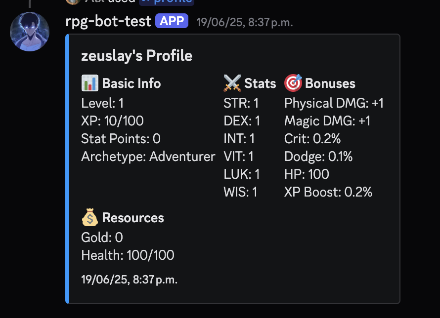 Discord RPG Bot Screenshot